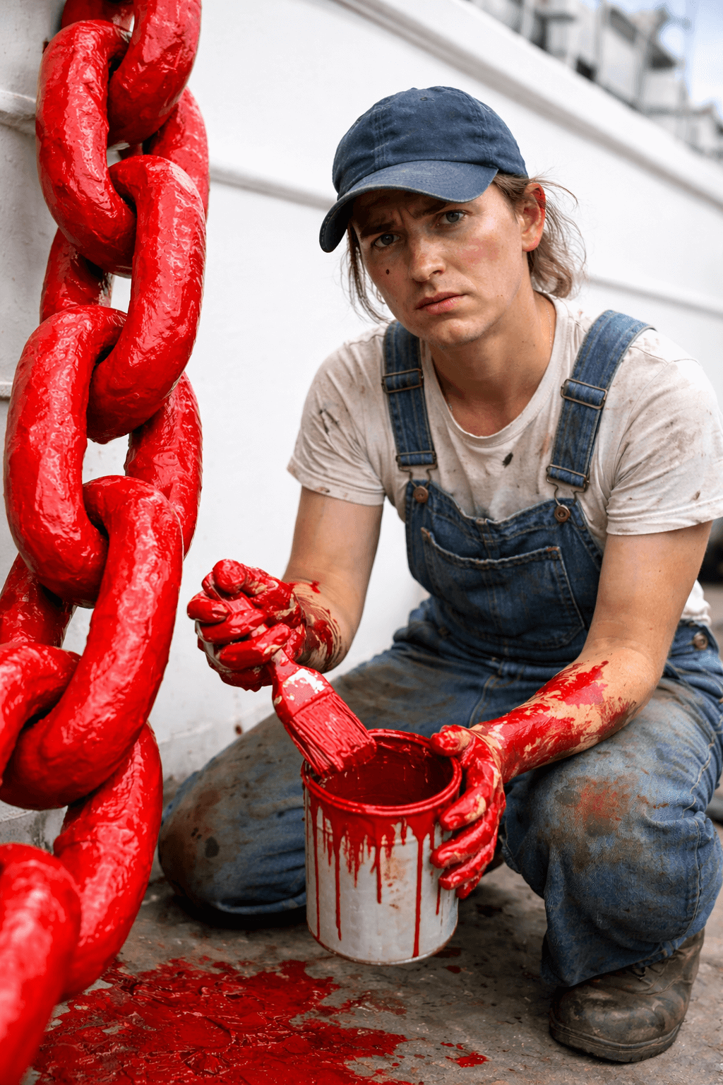 Lady painting anchor chain