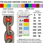 12-colour anchor chain marking kit with chain markers and guide plate showing imperial measurements